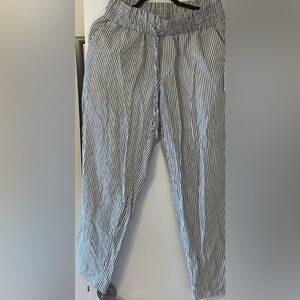 LINEN blend - Black and White Striped Pants